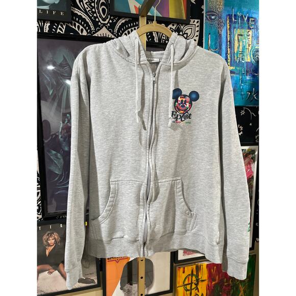 Rare Vintage Mickey Mouse Disney World Epcot Gray Zip Up Hoodie Puff Print M - Picture 4 of 8
